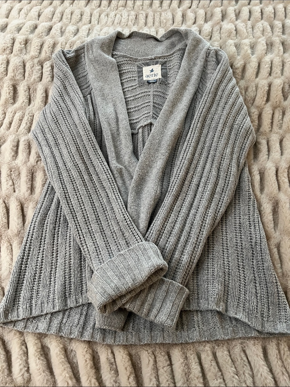 Aerie Gray Ribbed Open-Front Women’s Sweater Cardigan